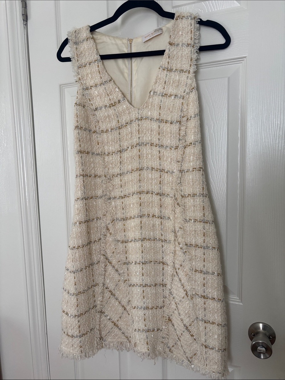 Ramy Brook Ivory Tweed Mini Dress with Metallic Thread Size 10